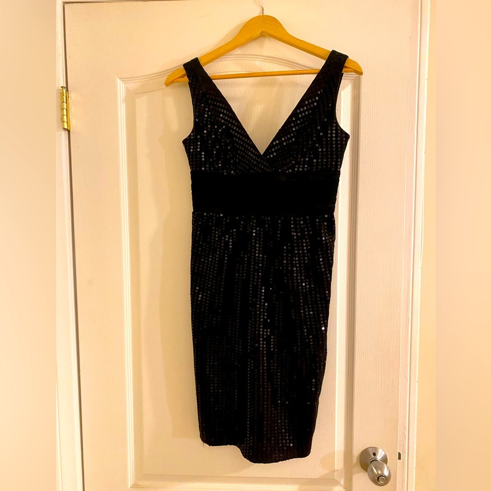 Stunning black sequin plunge neckline dress